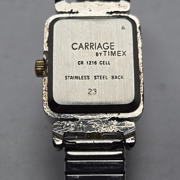 Womens Carriage by Timex Tank Watch Silver Gold Two Tone Stretch New Battery - Picture 10 of 10